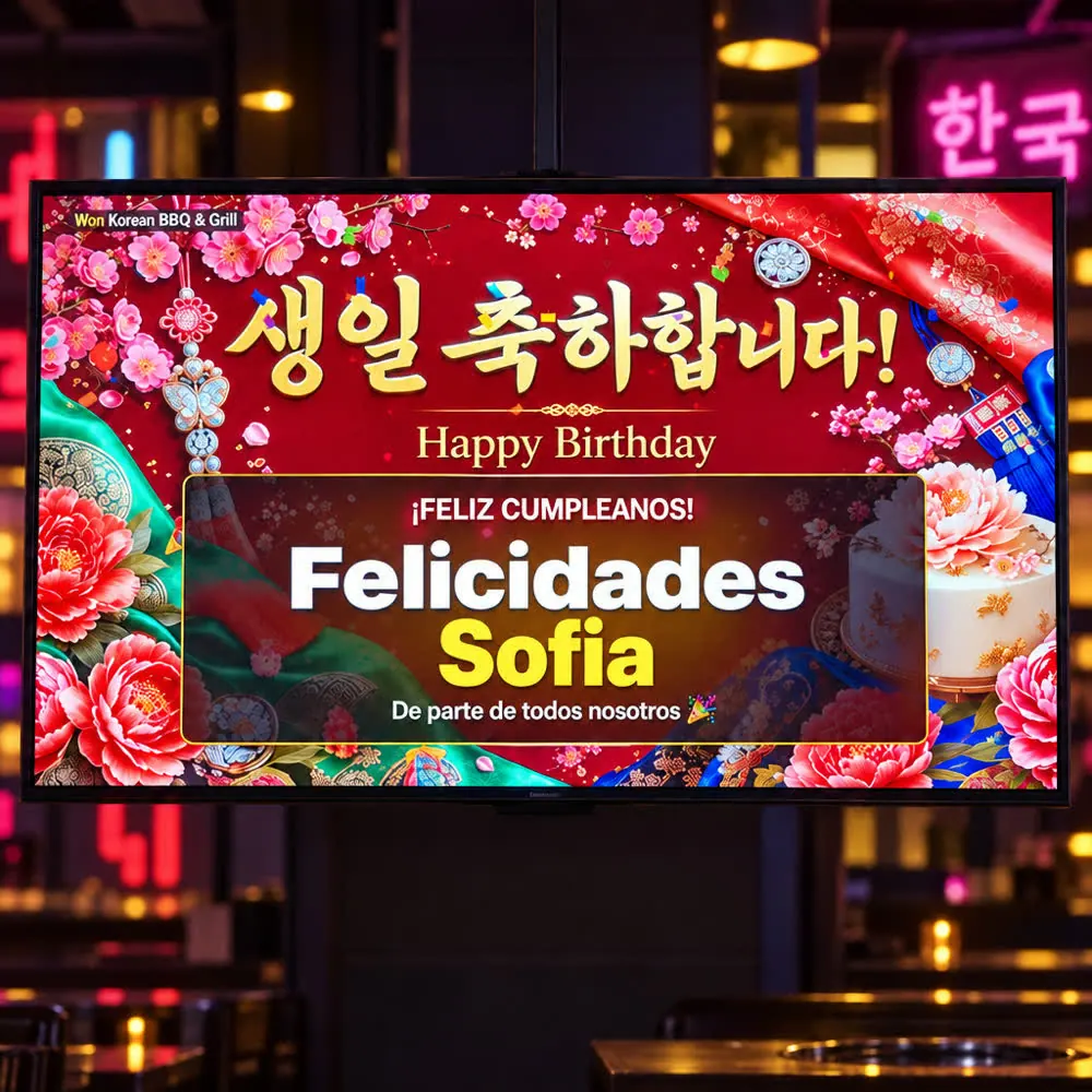 El nombre del festejado en las pantallas