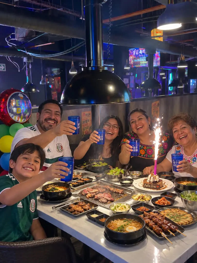 Amigos brindando junto a los globos de cumpleaños