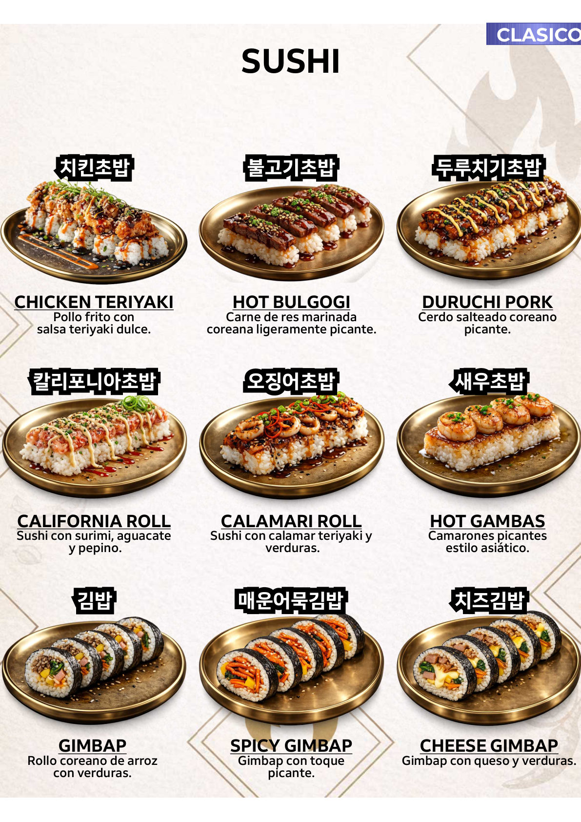 Variedad de carnes buffet coreano Menú Clásico